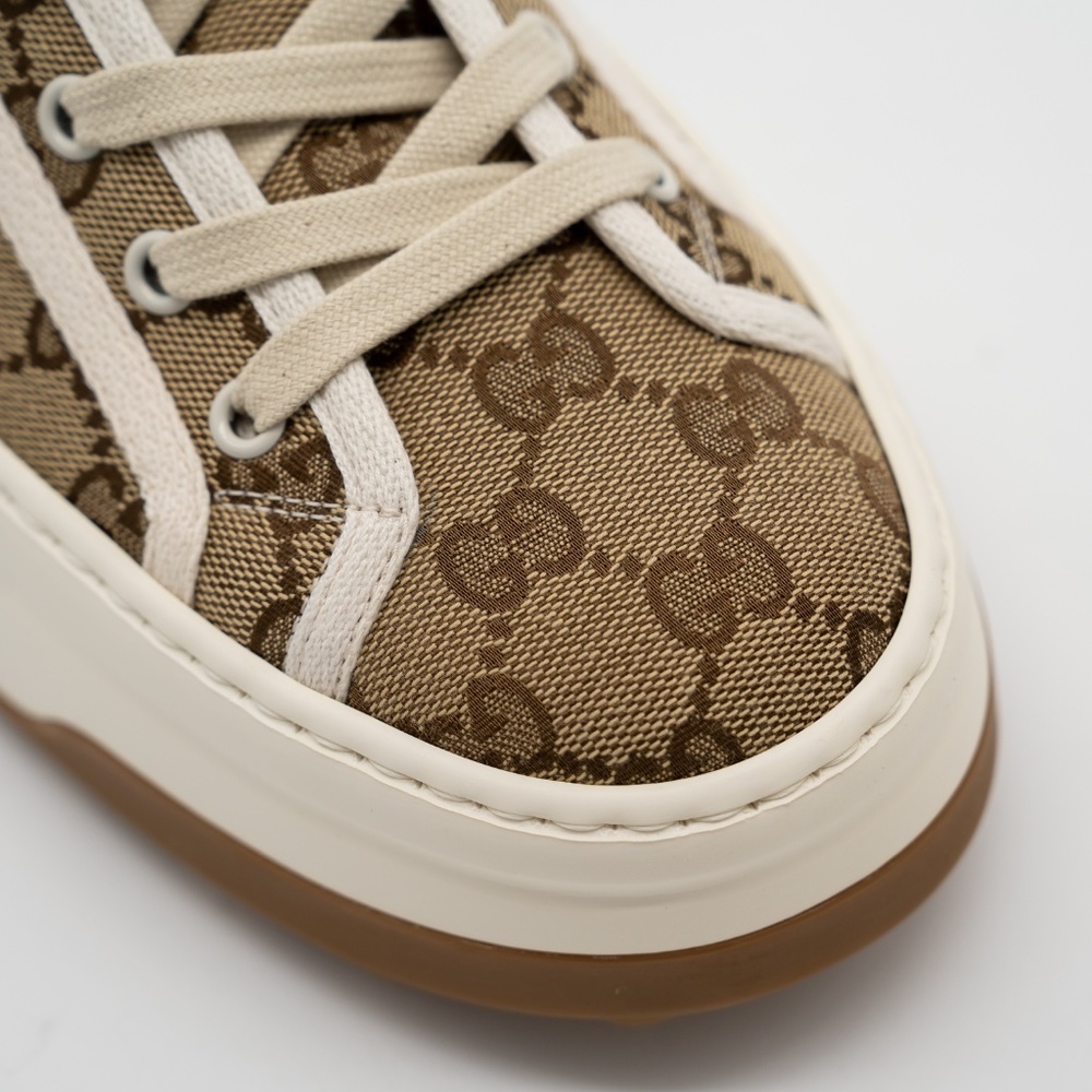 size 41G 11 US Gucci Tennis Platform GG Canvas Beige Brown Sneakers High Top - Picture 7 of 11